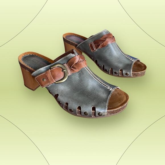 Pikolinos Women’s Praga Mule Heels Clogs Sage Green Leather Size EU 40 US 9 - Picture 2 of 13